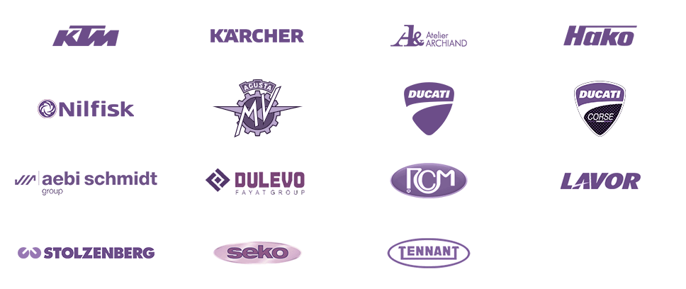 KTM, Hako, Karcher, Atelier Archiand, Nilfisk, MV Agusta, Ducati, Ducati Corse, Aebi Schmidt Group, Dulevo Fayat Group, RCM, Lavor, Stolzenberg, SEKO Industries, Tennant